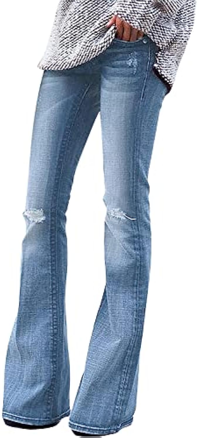 luvamia Women's Ripped Flare Bell Bottom Jeans Pants Retro Wide Leg Denim Pants