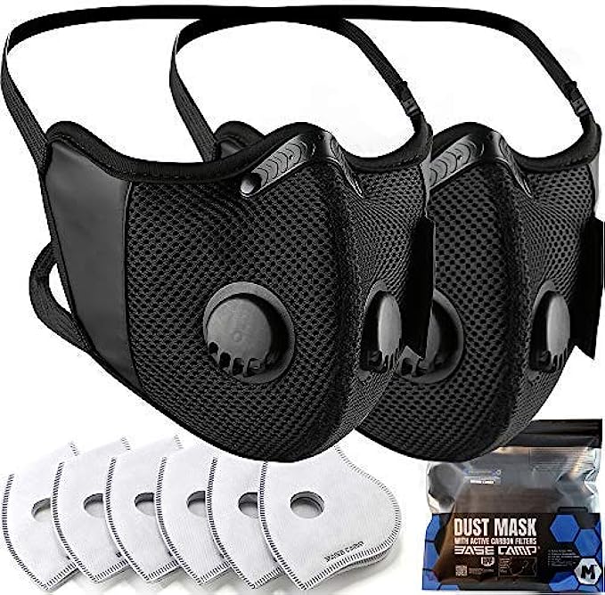 BASE CAMP M Cross Dust Face Mask 2 Pack with Extra 6 Activated Carbon Filters for Woodworking Construction Mowing Sanding Gardening Sawing