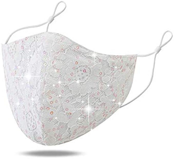 YBSHIN Wedding Lace Mouth Cover Bride Cotton Elastic Mouth Shield Masquerade Nightclub Rave Anti Dust Floral Mouth Jewelry for Women (White)