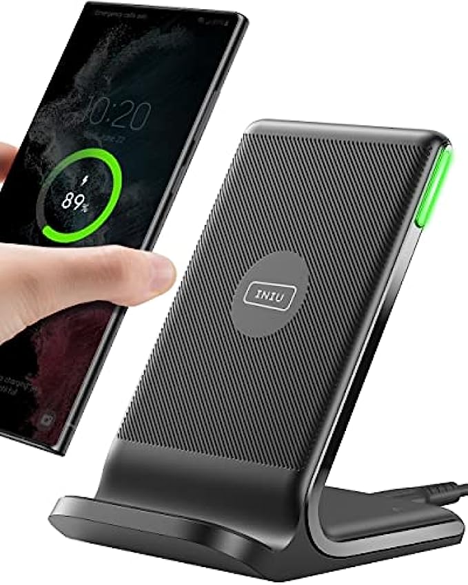 INIU Wireless Charger, 15W Qi-Certified Fast Wireless Charging Stand with Sleep-Friendly Adaptive Light Compatible with iPhone 13 12 Pro XR XS 8 Plus Samsung Galaxy S21 S20 Note 20 10 Google LG etc.