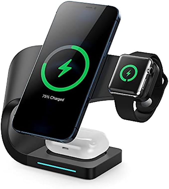 SZWH Wireless Charger, 3 in 1 Fast Wireless Charging,Magnetic connectivity,15W Quick Charge,Security Protection,for AirPods Pro,Apple iWatch, SE/6/5/4/3/2/1