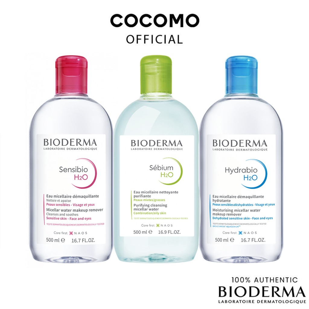 (BIODERMA) Sensibio | Sebium | Hydrabio H2O Micellar Water Makeup Remover 500ml - COCOMO